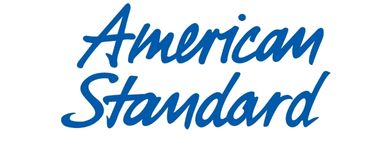 American Standard logo in blue script font, representing a well-known plumbing and HVAC brand.