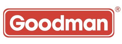 Goodman logo in red and white, featuring bold letters within a rectangular design, trademark symbol on top right.